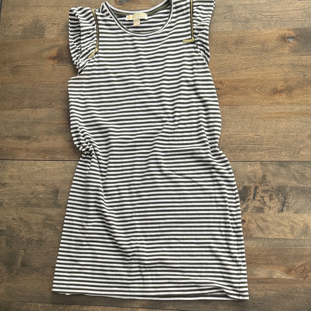 Michael Kors Black and White Striped Top